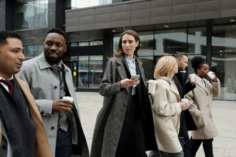 Group of professionals walking down the street